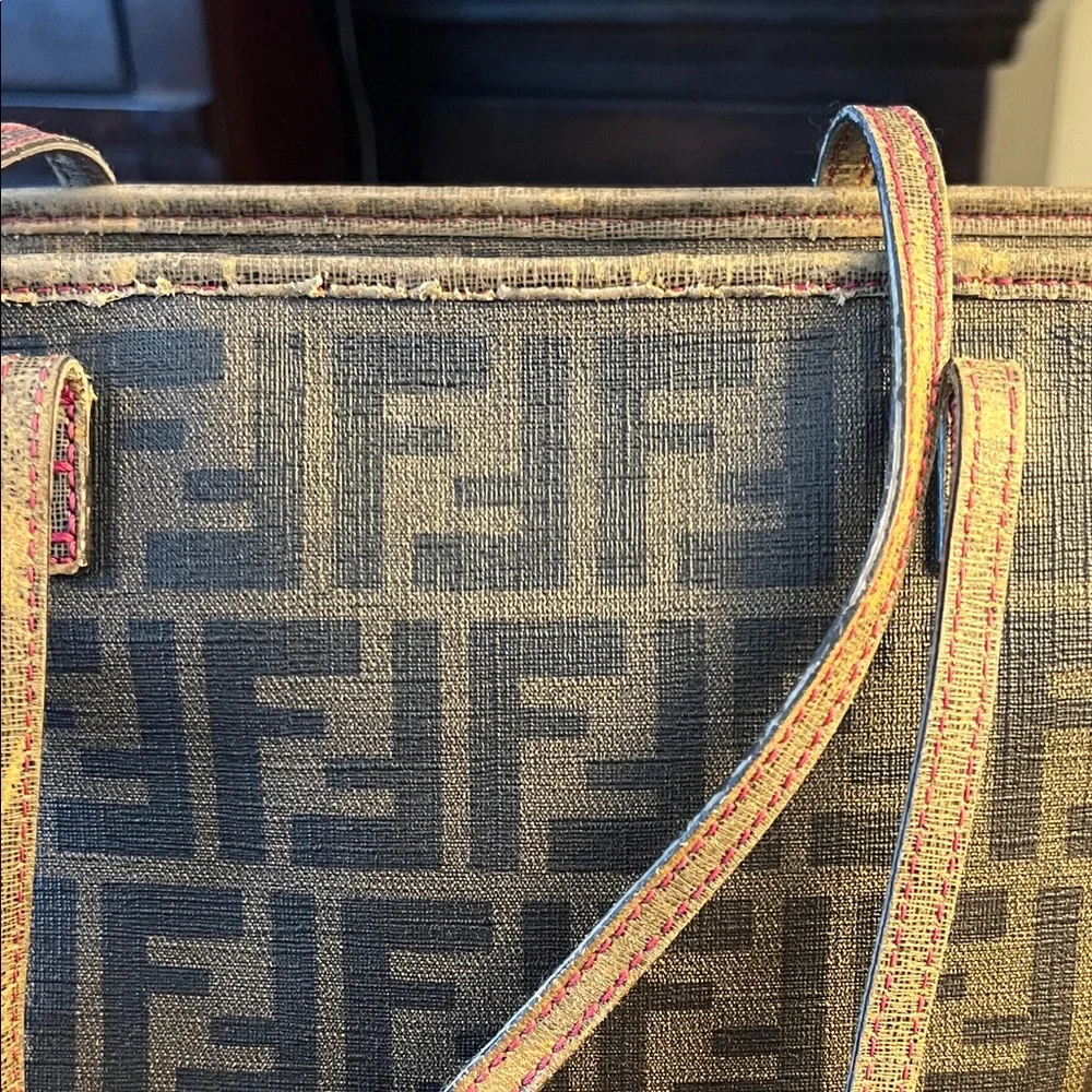 Authentic FENDI Brown/Black Coated Zucca Canvas Tote - Picture 3 of 16